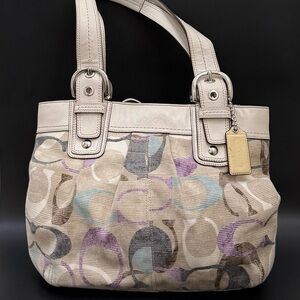 COACH 16591 Soho Linen Op Art Tote Multicolored Jacquard Canvas Shoulder Bag